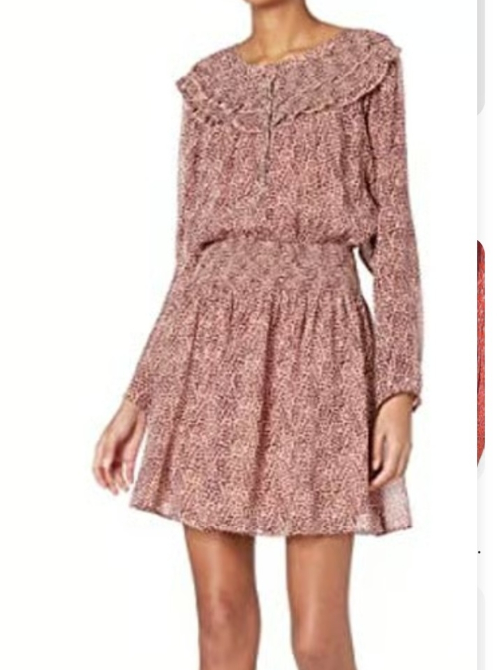 Joie Rose-Print Ruffle Yoke Long-Sleeve Mini Dress